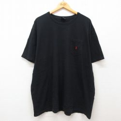 XL★古着 ラルフローレン Ralph Lauren 半袖 ブランド Tシャツ メンズ 90年代 90s ワンポイントロゴ 胸ポケット付き 大きいサイズ コットン クルーネック 黒 ブラック 25jul02 中古