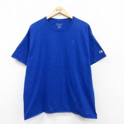 XL★古着 チャンピオン champion 半袖 ブランド Tシャツ メンズ ワンポイントロゴ コットン クルーネック 青 ブルー 25jul04 中古