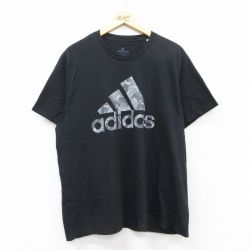 XL★古着 アディダス adidas 半袖 ブランド Tシャツ メンズ ビッグロゴ 大きいサイズ コットン クルーネック 黒 ブラック 25jul04 中古