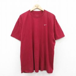 XL★古着 ナイキ NIKE 半袖 ブランド Tシャツ メンズ ワンポイントロゴ 大きいサイズ クルーネック エンジ 25jul04 中古