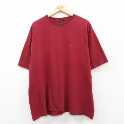 XL★古着 トミーヒルフィガー TOMMY HILFIGER 半袖 ブランド Tシャツ メンズ ワンポイントロゴ 大きいサイズ コットン クルーネック エンジ 25jul04 中古