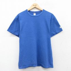 【50%OFF】L★古着 チャンピオン champion 半袖 ブランド Tシャツ メンズ 無地 ランナーズタグ クルーネック カナダ製 青 ブルー 25jul19 中古