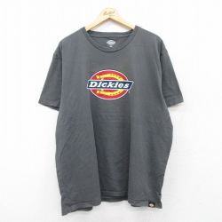 【50%OFF】XL★古着 ディッキーズ Dickies 半袖 ブランド Tシャツ メンズ ビッグロゴ 大きいサイズ コットン クルーネック 濃グレー 25jul19 中古