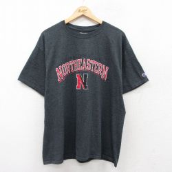 XL★古着 チャンピオン champion 半袖 ブランド Tシャツ メンズ ノースイースタン クルーネック 濃グレー 霜降り 25jul19 中古