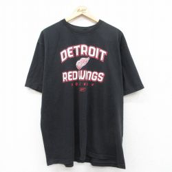【50%OFF】XL★古着 リーボック REEBOK 半袖 ブランド Tシャツ メンズ NHL デトロイトレッドウィングス 大きいサイズ コットン クルーネック 黒 ブラック アイスホッケー 25jul19 中古