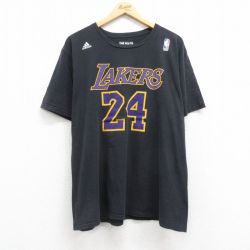 XL★古着 アディダス adidas 半袖 ブランド Tシャツ メンズ NBA ロサンゼルスレイカーズ コービーブライアント 24 コットン クルーネック 黒 ブラック バスケットボール 【spe】 25jul22 中古