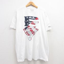 XL★古着 コロンビア COLUMBIA 半袖 ブランド Tシャツ メンズ PFG 大きいサイズ コットン クルーネック 白 ホワイト 25jul22 中古