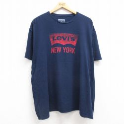 XL★古着 リーバイス Levis 半袖 ブランド Tシャツ メンズ ビッグロゴ 大きいサイズ コットン クルーネック 濃紺 ネイビー 25jul22 中古
