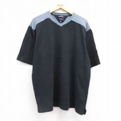 XL★古着 トミーヒルフィガー TOMMY HILFIGER トミージーンズ 半袖 ブランド Tシャツ メンズ 無地 ツートンカラー 大きいサイズ コットン Vネック 黒 ブラック 【spe】 25jul22 中古