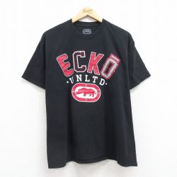 L★古着 エコー 半袖 ブランド Tシャツ メンズ ビッグロゴ コットン クルーネック 黒 ブラック 25jul22 中古
