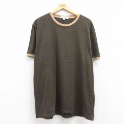 【20%OFF】XL★古着 カルバンクライン Calvin Klein 半袖 ブランド Tシャツ メンズ ワンポイントロゴ 大きいサイズ コットン クルーネック 濃ベージュ系 カーキ 霜降り リンガー 25jul22 中古