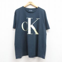 XL★古着 カルバンクライン Calvin Klein 半袖 ブランド Tシャツ メンズ ビッグロゴ 大きいサイズ コットン クルーネック 濃紺 ネイビー 25jul22 中古