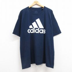 【20%OFF】XL★古着 アディダス adidas 半袖 ブランド Tシャツ メンズ ビッグロゴ 大きいサイズ コットン クルーネック 濃紺 ネイビー 25jul22 中古
