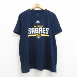 【50%OFF】XL★古着 アディダス adidas 半袖 ブランド Tシャツ メンズ NFL バッファローセイバーズ 大きいサイズ コットン クルーネック 濃紺 ネイビー アメフト スーパーボウル 25jul22 中古