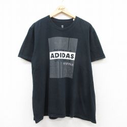 XL★古着 アディダス adidas 半袖 ブランド Tシャツ メンズ ビッグロゴ リーフ トレフォイル 大きいサイズ コットン クルーネック 黒 ブラック 25jul25 中古