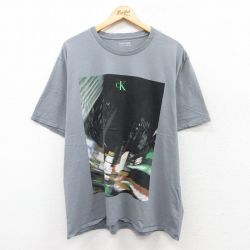 XL★古着 カルバンクライン Calvin Klein 半袖 ブランド Tシャツ メンズ ワンポイントロゴ 写真 大きいサイズ コットン クルーネック 濃グレー 25jul25 中古