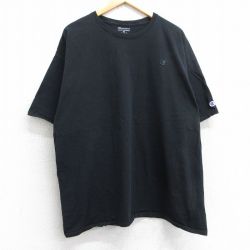 XL★古着 チャンピオン champion 半袖 ブランド Tシャツ メンズ ワンポイントロゴ 大きいサイズ クルーネック 黒 ブラック 25jul30 中古