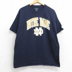XL★古着 チャンピオン champion 半袖 ブランド Tシャツ メンズ ノートルダム クルーネック 紺 ネイビー 25jul30 中古