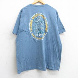 XL★古着 コロンビア COLUMBIA 半袖 ブランド Tシャツ メンズ ワンポイントロゴ 犬 大きいサイズ コットン クルーネック 薄紺 ネイビー 25aug06 中古