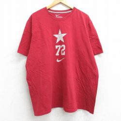 XL★古着 ナイキ NIKE 半袖 ブランド Tシャツ メンズ ビッグロゴ 星 72 大きいサイズ コットン クルーネック 赤 レッド 25aug06 中古