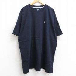 【50%OFF】XL★古着 チャンピオン champion 半袖 ブランド Tシャツ メンズ ワンポイントロゴ 大きいサイズ ロング丈 コットン クルーネック 紺 ネイビー 25aug06 中古