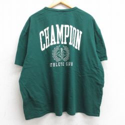 【50%OFF】XL★古着 チャンピオン champion 半袖 ブランド Tシャツ メンズ ビッグロゴ 大きいサイズ コットン クルーネック 緑 グリーン 25aug06 中古