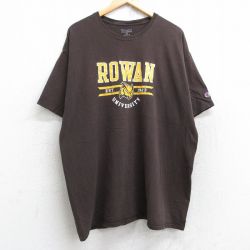 【20%OFF】XL★古着 チャンピオン champion 半袖 ブランド Tシャツ メンズ ローワン 大学 大きいサイズ ロング丈 クルーネック 茶 ブラウン 25aug19 中古
