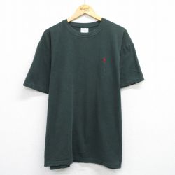 XL★古着 ラルフローレン Ralph Lauren 半袖 ブランド Tシャツ メンズ ワンポイントロゴ 鹿の子 大きいサイズ コットン クルーネック 濃緑 グリーン 25aug20 中古