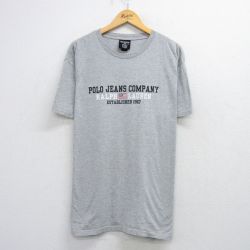 【20%OFF】XL★古着 ラルフローレン Ralph Lauren ポロジーンズ 半袖 ブランド Tシャツ メンズ 00年代 00s ビッグロゴ 大きいサイズ クルーネック グレー 霜降り 25aug20 中古