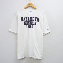 XL★古着 チャンピオン Champion 半袖 ブランド Tシャツ メンズ ナザレス カレッジ 大きいサイズ コットン クルーネック 白 ホワイト 25aug20 中古