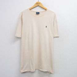 【20%OFF】XL★古着 ラルフローレン Ralph Lauren 半袖 ブランド Tシャツ メンズ 90年代 90s ワンポイントロゴ 大きいサイズ コットン クルーネック 薄ベージュ カーキ 25aug20 中古