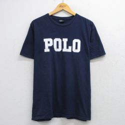 XL★古着 ラルフローレン Ralph Lauren 半袖 ブランド Tシャツ メンズ 90年代 90s ビッグロゴ コットン クルーネック 紺 ネイビー 25aug20 中古