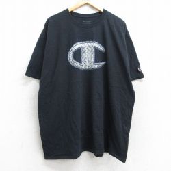 XL★古着 チャンピオン Champion 半袖 ブランド Tシャツ メンズ ビッグロゴ 大きいサイズ クルーネック 黒 ブラック 25aug25 中古