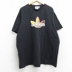 XL★古着 アディダス adidas 半袖 ブランド Tシャツ メンズ ビッグロゴ リーフ トレフォイル 大きいサイズ コットン クルーネック 黒 ブラック 25aug25 中古