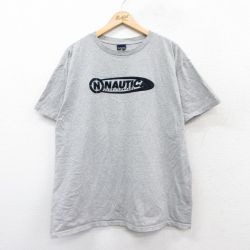 XL★古着 ノーティカ NAUTICA 半袖 ブランド Tシャツ メンズ ビッグロゴ クルーネック グレー 25aug25 中古