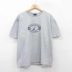 XL★古着 ノーティカ NAUTICA 半袖 ブランド Tシャツ メンズ ビッグロゴ 大きいサイズ コットン クルーネック グレー 25aug25 中古