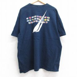 XL★古着 ノーティカ NAUTICA 半袖 ブランド Tシャツ メンズ ビッグロゴ 大きいサイズ コットン クルーネック 紺 ネイビー 25aug26 中古