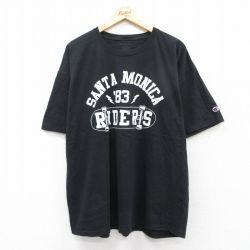 XL★古着 チャンピオン Champion 半袖 ブランド Tシャツ メンズ サンタモニカ スケボー 大きいサイズ コットン クルーネック 黒 ブラック 25aug26 中古