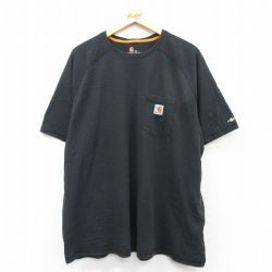 【50%OFF】XL★古着 カーハート Carhartt 半袖 ブランド Tシャツ メンズ ワンポイントロゴ 胸ポケット付き ラグラン 黒 ブラック 25aug26 中古