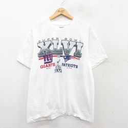 XL★古着 リーボック REEBOK 半袖 ブランド Tシャツ メンズ NFL ニューイングランドペイトリオッツ ニューヨークジャイアンツ コットン クルーネック 白 ホワイト アメフト スーパーボウル 25sep01 中古