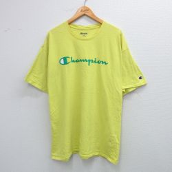 XL★古着 チャンピオン champion 半袖 ブランド Tシャツ メンズ ビッグロゴ 大きいサイズ コットン クルーネック 黄 イエロー 25sep01 中古