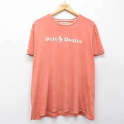 XL★古着 ラルフローレン デニムアンドサプライ 半袖 ブランド Tシャツ メンズ ビッグロゴ クルーネック オレンジ系 26apr20
