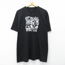 XL★古着 バンズ VANS 半袖 ブランド Tシャツ メンズ スカル コットン クルーネック 黒 26apr20
