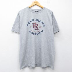 XL★古着 ラルフローレン ポロジーンズ 半袖 ブランド Tシャツ メンズ ビッグロゴ 大きいサイズ クルーネック グレー 霜降り 26apr20