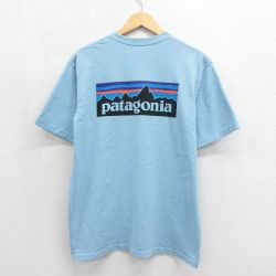 パタゴニア 半袖Tシャツ ビッグロゴ ライトブルー メンズL相当 | 古着