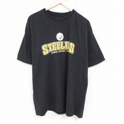 XL★古着 リーボック REEBOK 半袖 ブランド Tシャツ メンズ NFL ピッツバーグスティーラーズ 大きいサイズ コットン クルーネック 黒 ブラック アメフト スーパーボウル 24mar19 中古