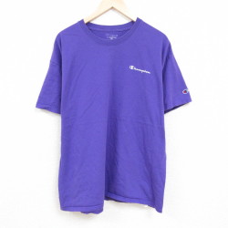 XL★古着 チャンピオン Champion 半袖 ブランド Tシャツ メンズ ワンポイントロゴ 大きいサイズ コットン クルーネック 紫 パープル 24apr05 中古