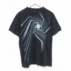 【50%OFF】L★古着 エレメント ELEMENT Element 半袖 ブランド Tシャツ メンズ ビッグロゴ コットン クルーネック USA製 黒 ブラック 24apr13 中古