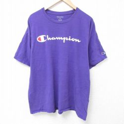 XL★古着 チャンピオン Champion 半袖 ブランド Tシャツ メンズ ビッグロゴ 大きいサイズ クルーネック 紫 パープル 24may08 中古