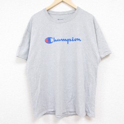 XL★古着 チャンピオン Champion 半袖 ブランド Tシャツ メンズ ビッグロゴ クルーネック グレー 霜降り 24jun05 中古
